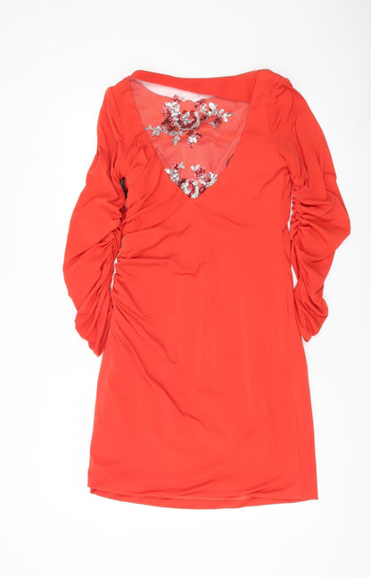 Mascara Women’s Red Sequin Ruched Bodycon Dress Size 10