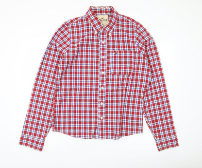 Hollister Men’s Red Check Woven Cotton Button-Up Shirt XL