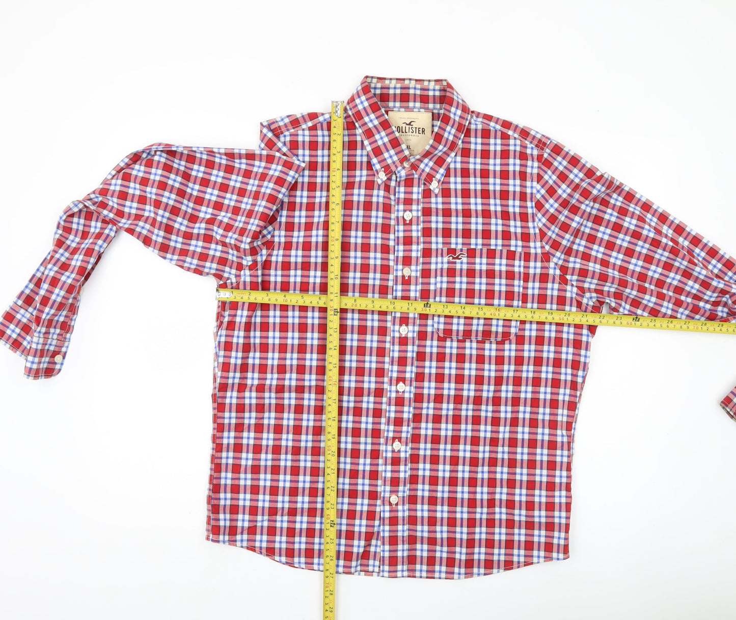 Hollister Men’s Red Check Woven Cotton Button-Up Shirt XL