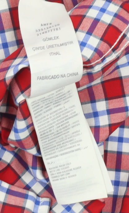 Hollister Men’s Red Check Woven Cotton Button-Up Shirt XL