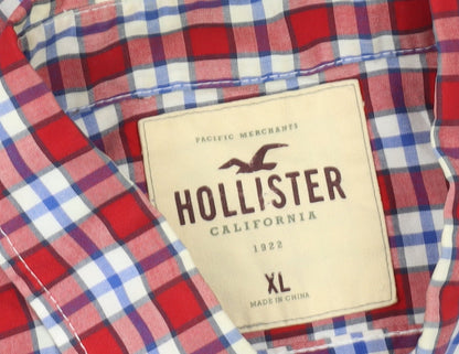 Hollister Men’s Red Check Woven Cotton Button-Up Shirt XL