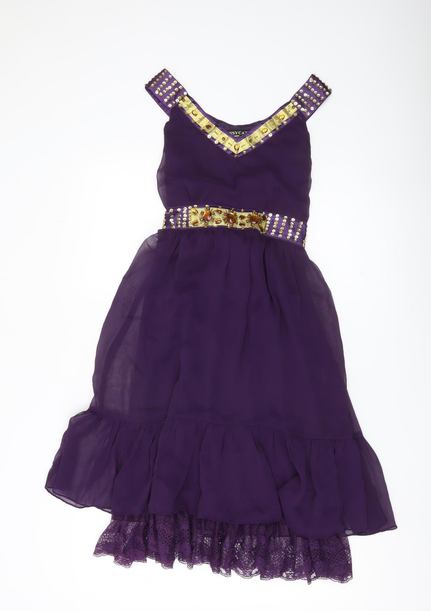 Pussycat London Women’s Purple A-Line V-Neck Knee Length Dress S