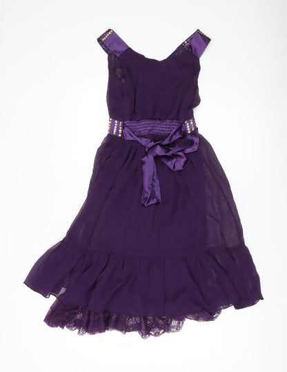 Pussycat London Women’s Purple A-Line V-Neck Knee Length Dress S