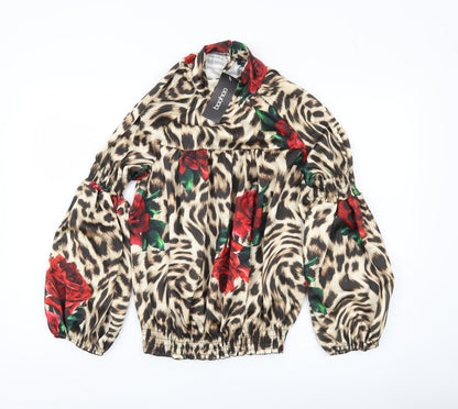 Boohoo Women’s Multicoloured Animal Print Floral Balloon Sleeve Blouse UK 6