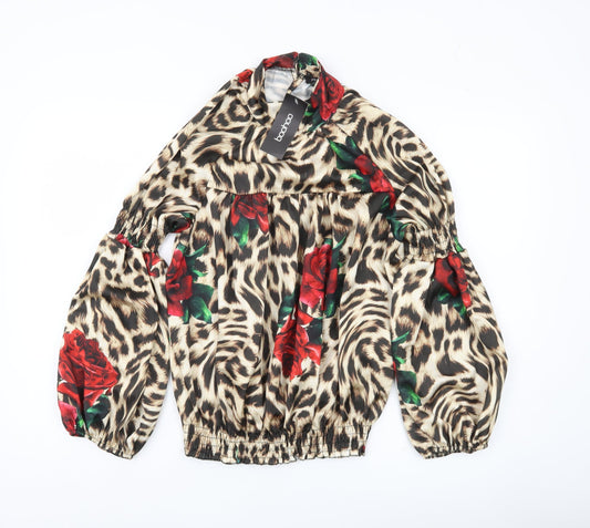 Boohoo Women’s Multicoloured Animal Print Floral Balloon Sleeve Blouse UK 6