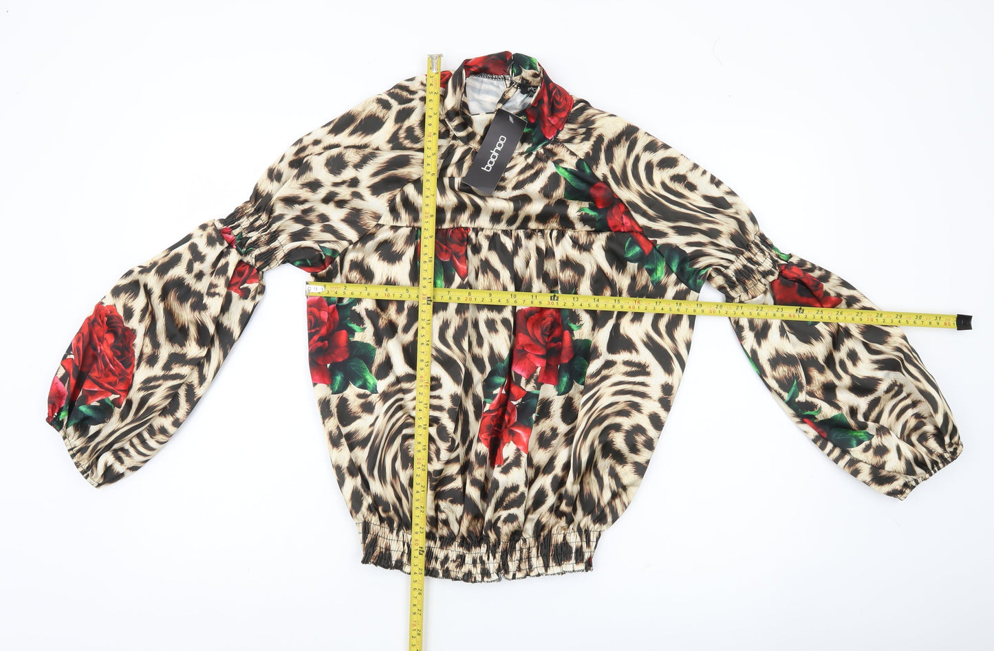 Boohoo Women’s Multicoloured Animal Print Floral Balloon Sleeve Blouse UK 6