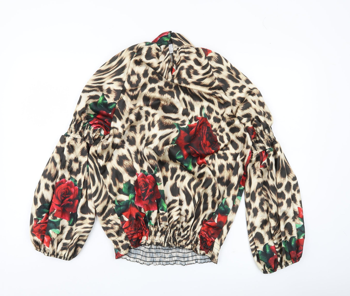 Boohoo Women’s Multicoloured Animal Print Floral Balloon Sleeve Blouse UK 6