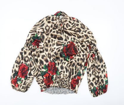Boohoo Women’s Multicoloured Animal Print Floral Balloon Sleeve Blouse UK 6
