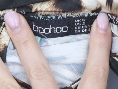 Boohoo Women’s Multicoloured Animal Print Floral Balloon Sleeve Blouse UK 6