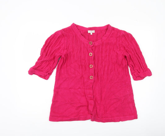 CC Womens Pink Linen Cotton Cardigan L Round Neck 3/4 Sleeve