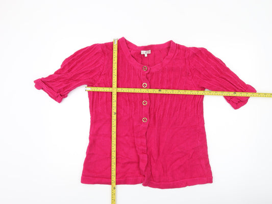 CC Womens Pink Linen Cotton Cardigan L Round Neck 3/4 Sleeve