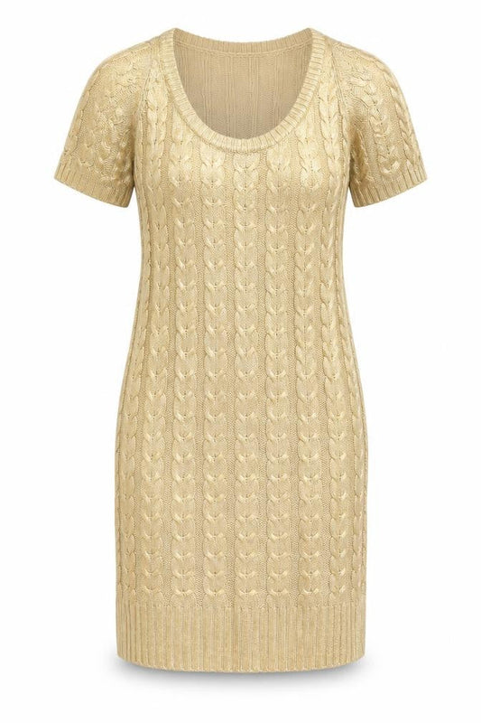 Aftershock London Women’s Gold Short Jumper Dress Size S Scoop Neck