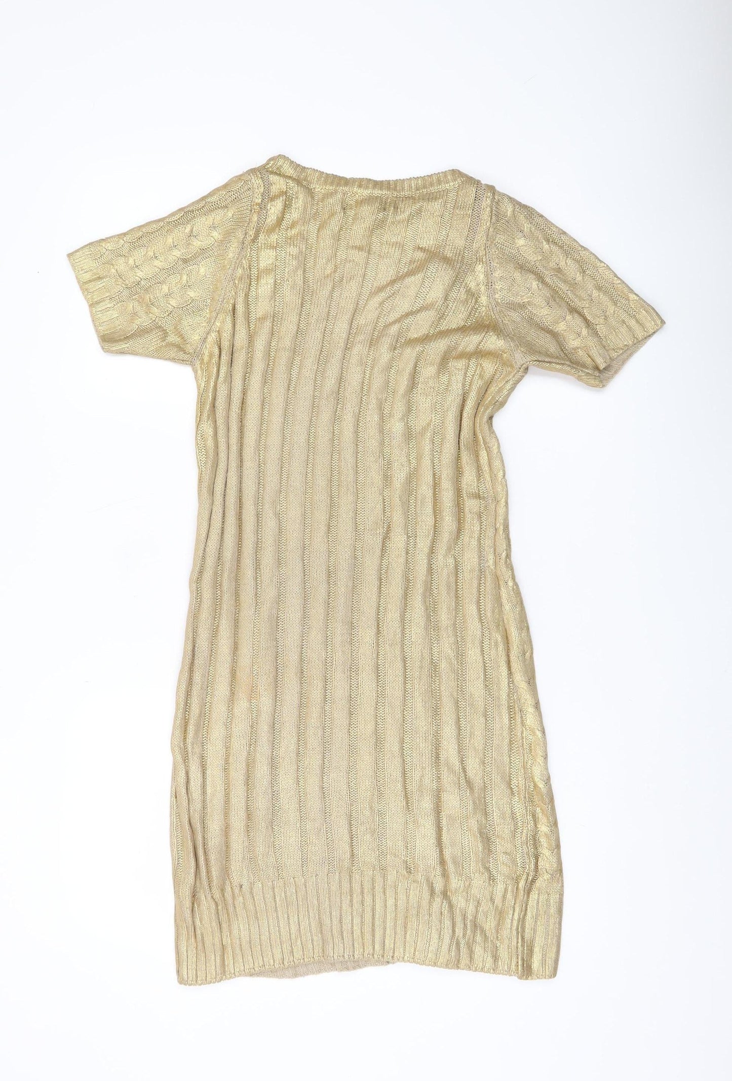 Aftershock London Women’s Gold Short Jumper Dress Size S Scoop Neck