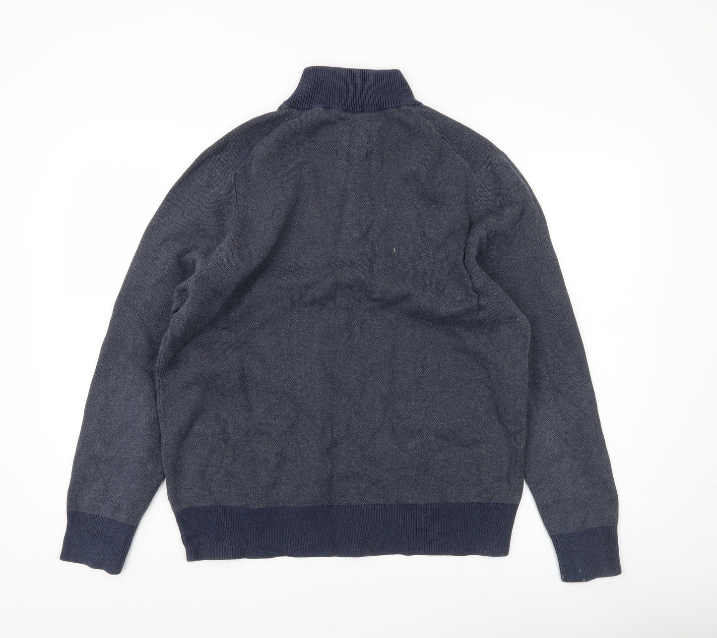 White Stuff Men’s Blue Henley Jumper Size L Mock Neck Cotton