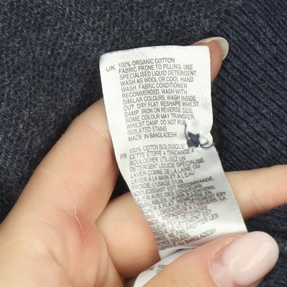 White Stuff Men’s Blue Henley Jumper Size L Mock Neck Cotton