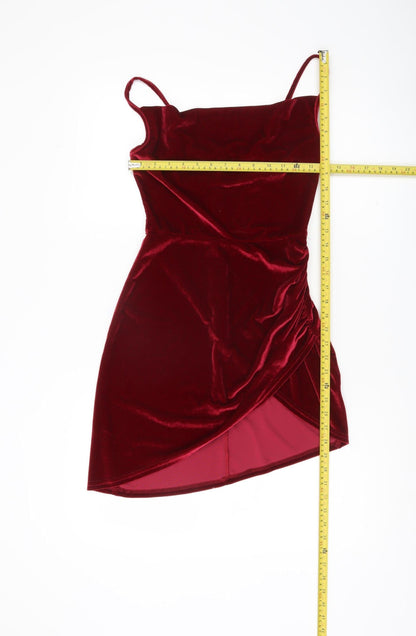 Double Crazy Women’s Red Velvet Bodycon Mini Dress S Sleeveless Party