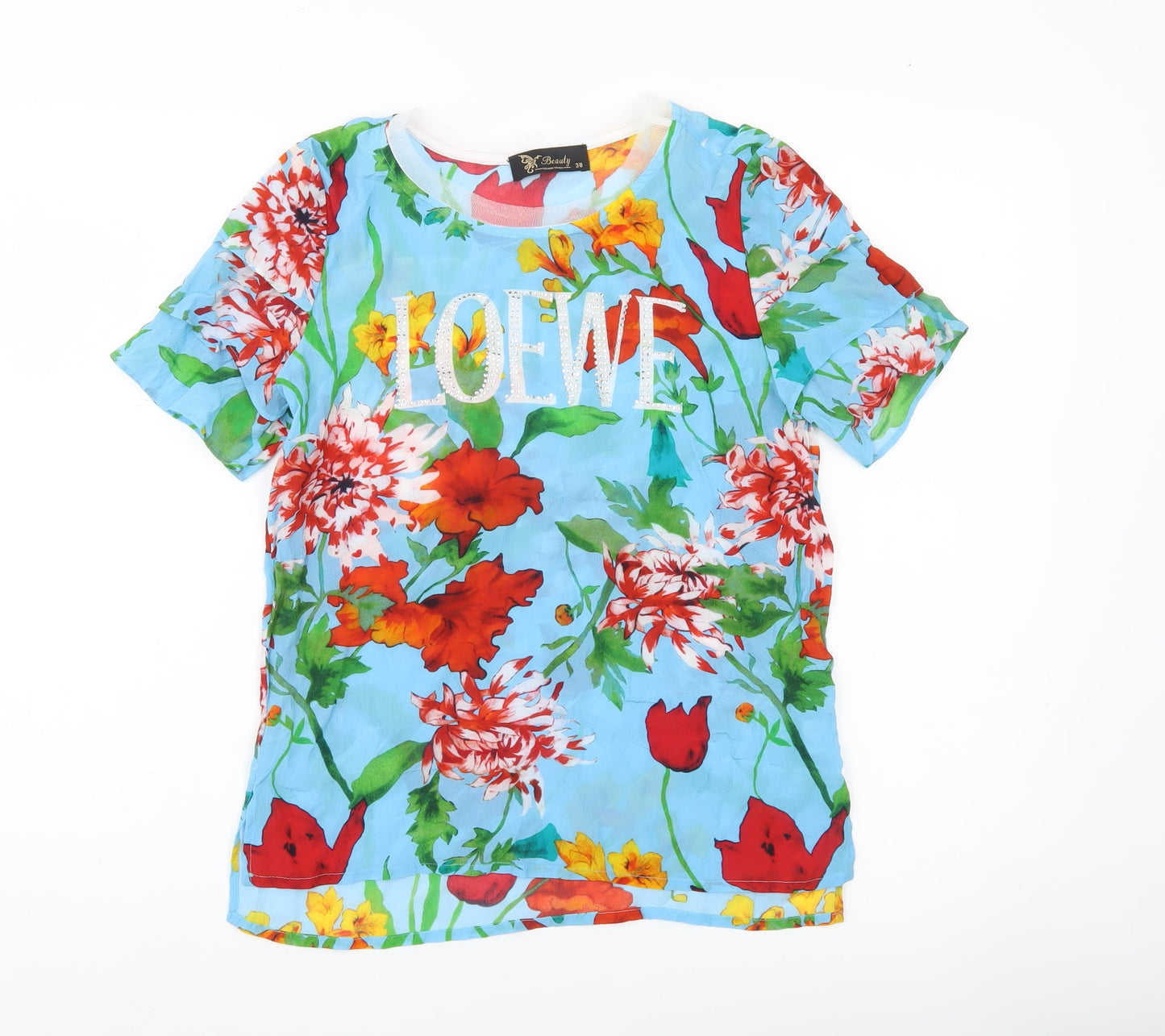 Beauty Fashion Trends Womens Multicoloured Silk Floral T-Shirt Size 10
