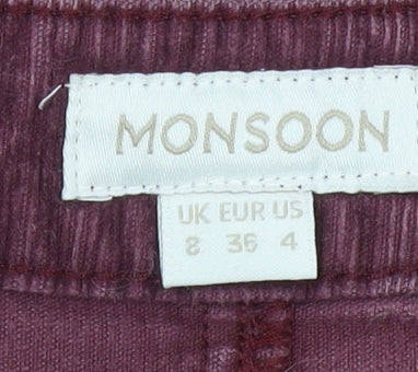 Monsoon Women Purple Corduroy A-Line Skirt UK 8 Knee Length