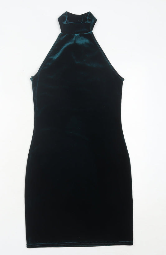 Miss Selfridge Womens Green Velvet Halter Bodycon Mini Dress Size 6