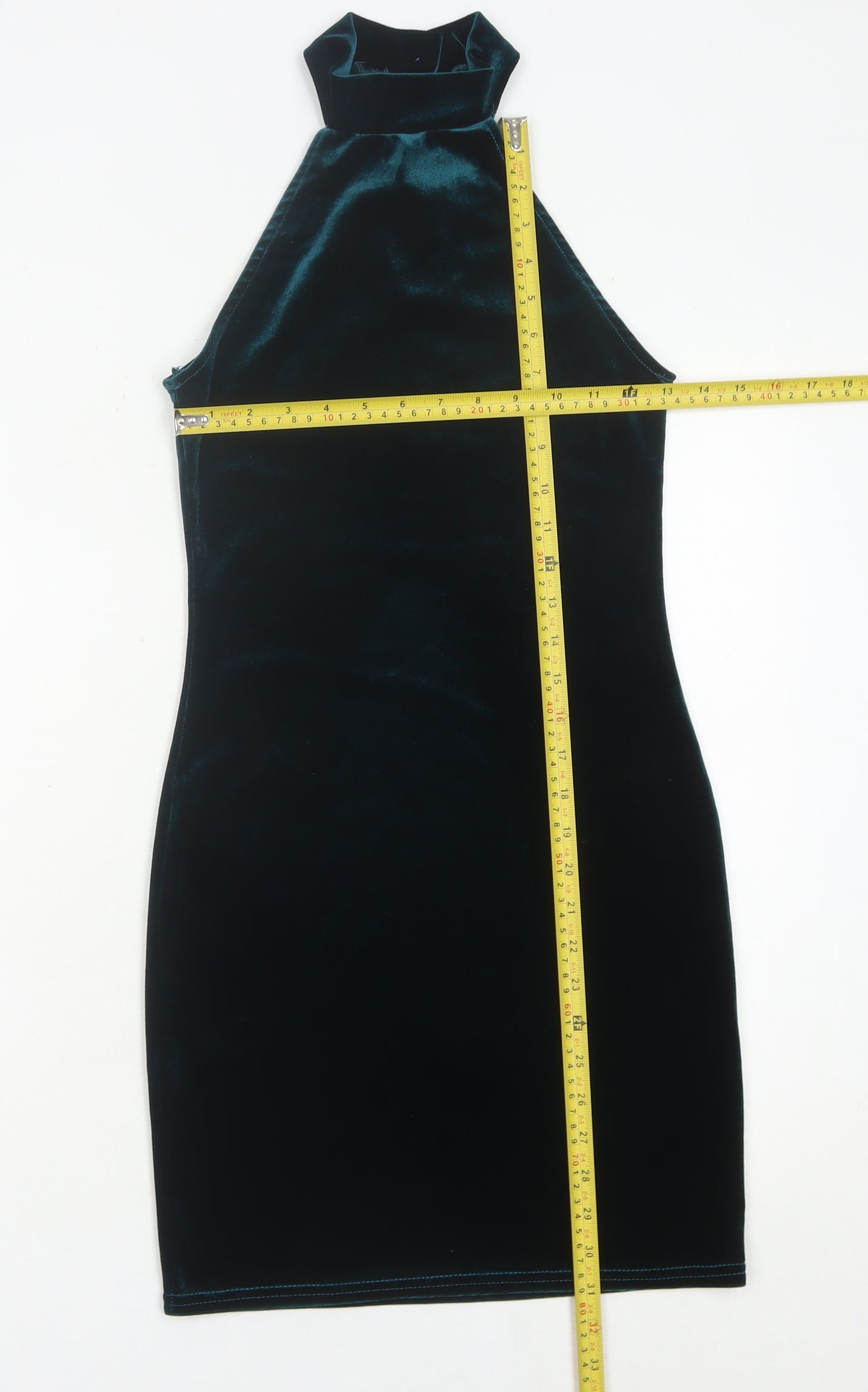 Miss Selfridge Womens Green Velvet Halter Bodycon Mini Dress Size 6