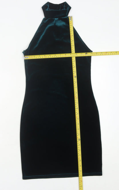 Miss Selfridge Womens Green Velvet Halter Bodycon Mini Dress Size 6