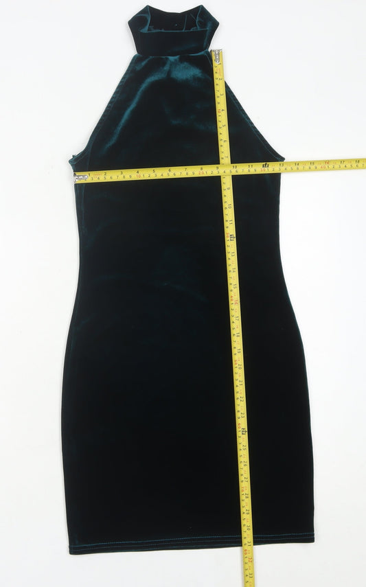 Miss Selfridge Womens Green Velvet Halter Bodycon Mini Dress Size 6