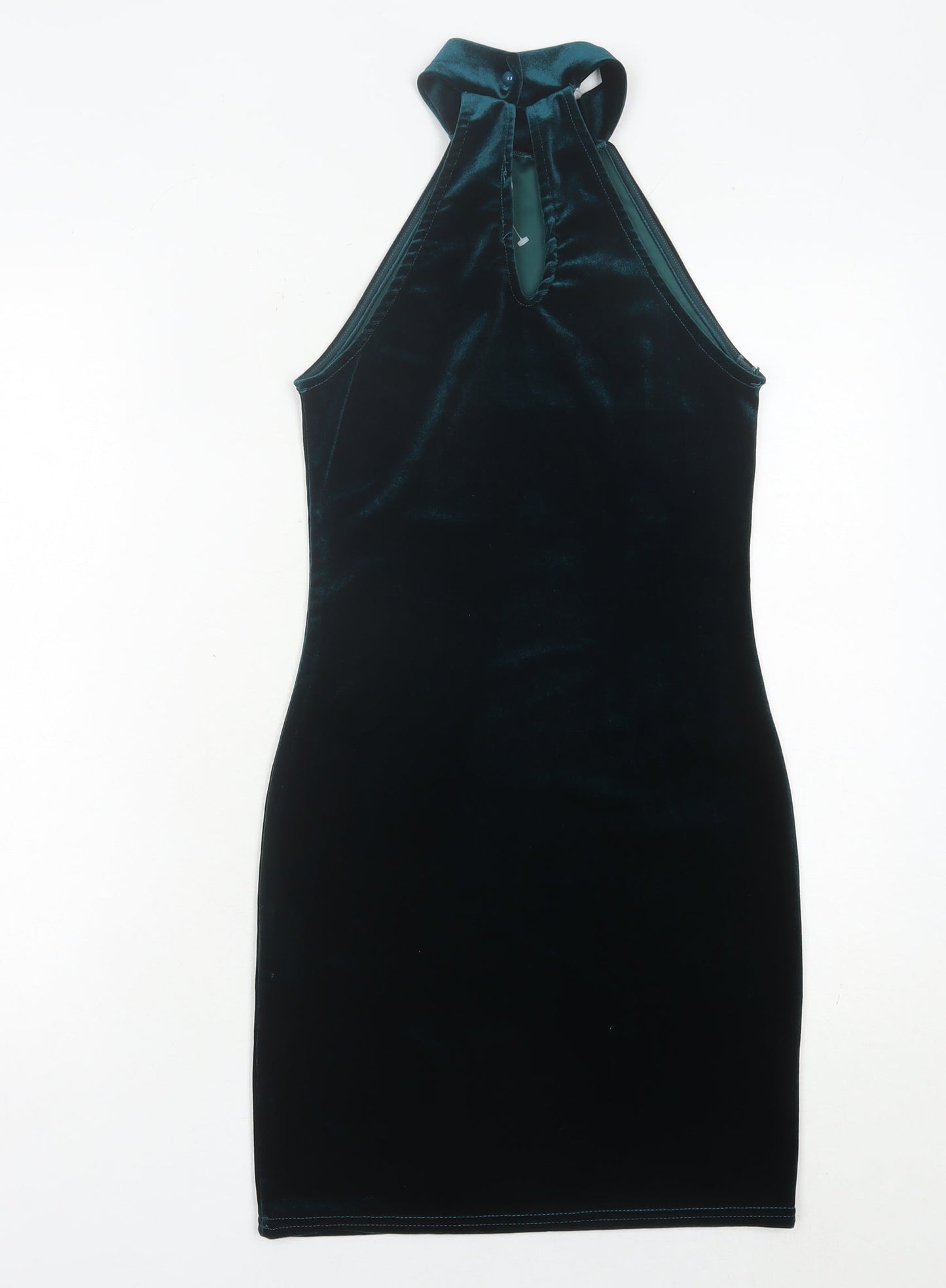 Miss Selfridge Womens Green Velvet Halter Bodycon Mini Dress Size 6
