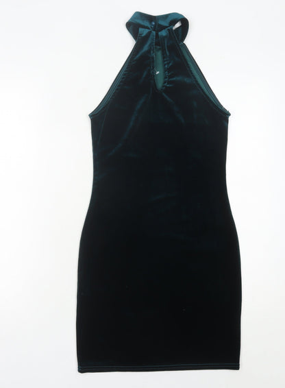 Miss Selfridge Womens Green Velvet Halter Bodycon Mini Dress Size 6