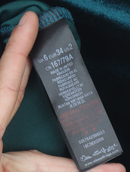 Miss Selfridge Womens Green Velvet Halter Bodycon Mini Dress Size 6