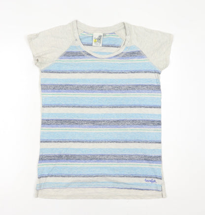 Weird Fish Womens Blue Striped T-Shirt Size 10 Short Sleeve Cotton Blend