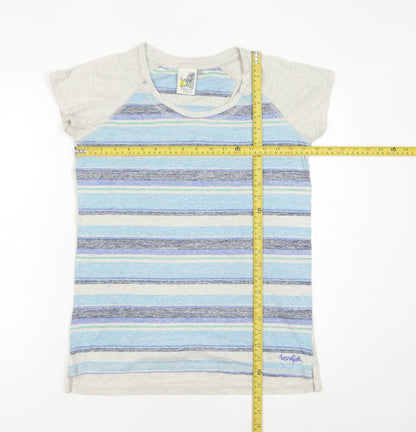 Weird Fish Womens Blue Striped T-Shirt Size 10 Short Sleeve Cotton Blend