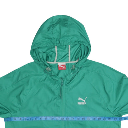 Puma Men's Green M Windbreaker Jacket Hooded Full Zip Polyester