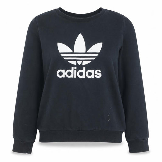 Front view of Adidas women’s black, size UK 12, logo sweatshirt pullover cotton