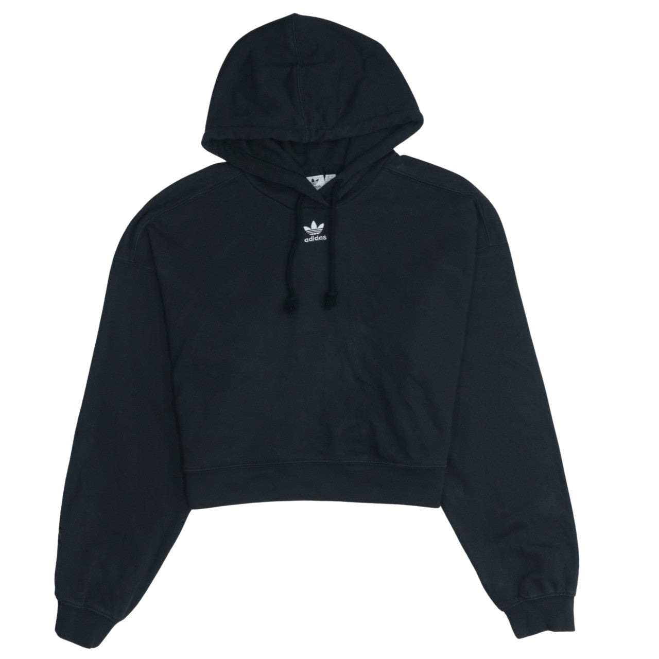 Adidas Womens Black Cropped Hoodie UK 16 Pullover Logo