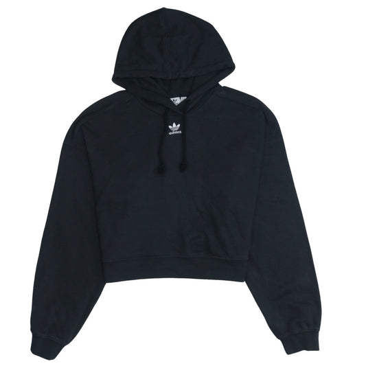 Adidas Womens Black Cropped Hoodie UK 16 Pullover Logo