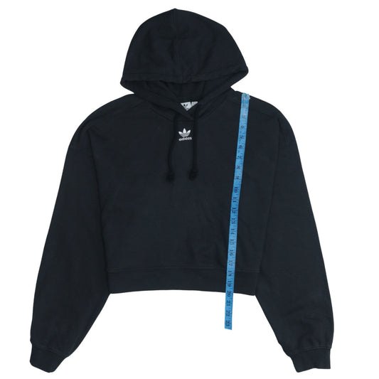 Adidas Womens Black Cropped Hoodie UK 16 Pullover Logo