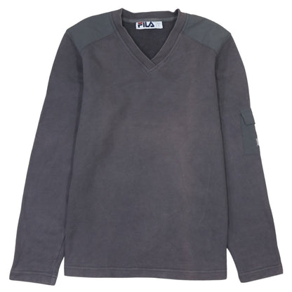 Fila Womens Black V-Neck Sweatshirt Size S Long Sleeve Cotton Blend