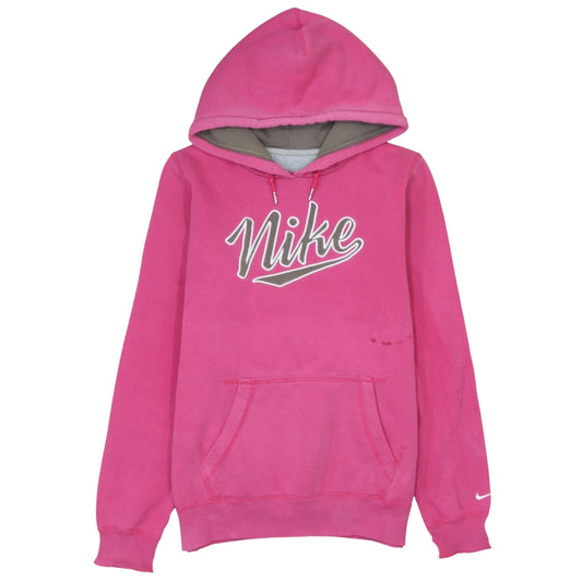 Nike Womens Pink Small Pullover Hoodie Sweatshirt Logo Cotton Blend