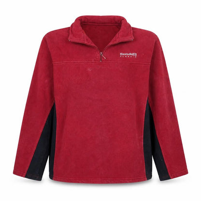Front view of Reebok Red XL Fleece 1/4 Zip Sweatshirt unisex adults sportswear
