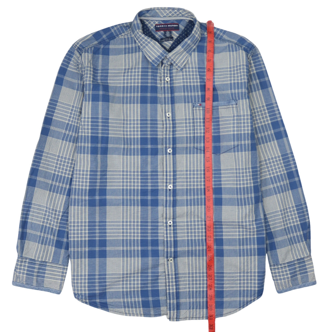 Tommy Hilfiger Men’s Blue Plaid XL Button-Up Shirt Custom Fit