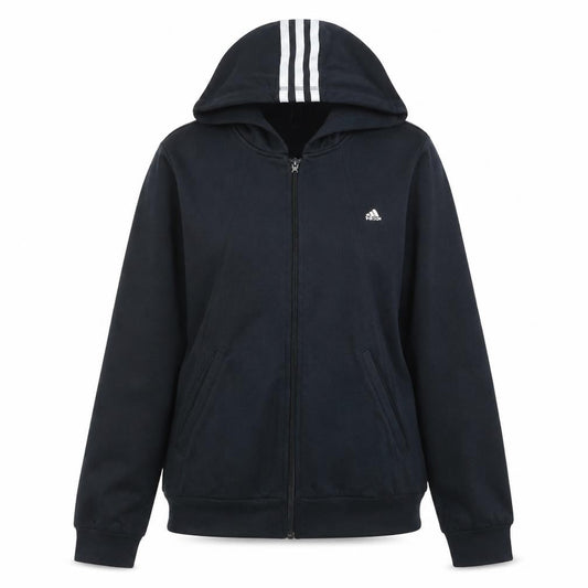 Front view of Adidas Women's Black Full Zip Hoodie, size 12, Sports Logo Cotton