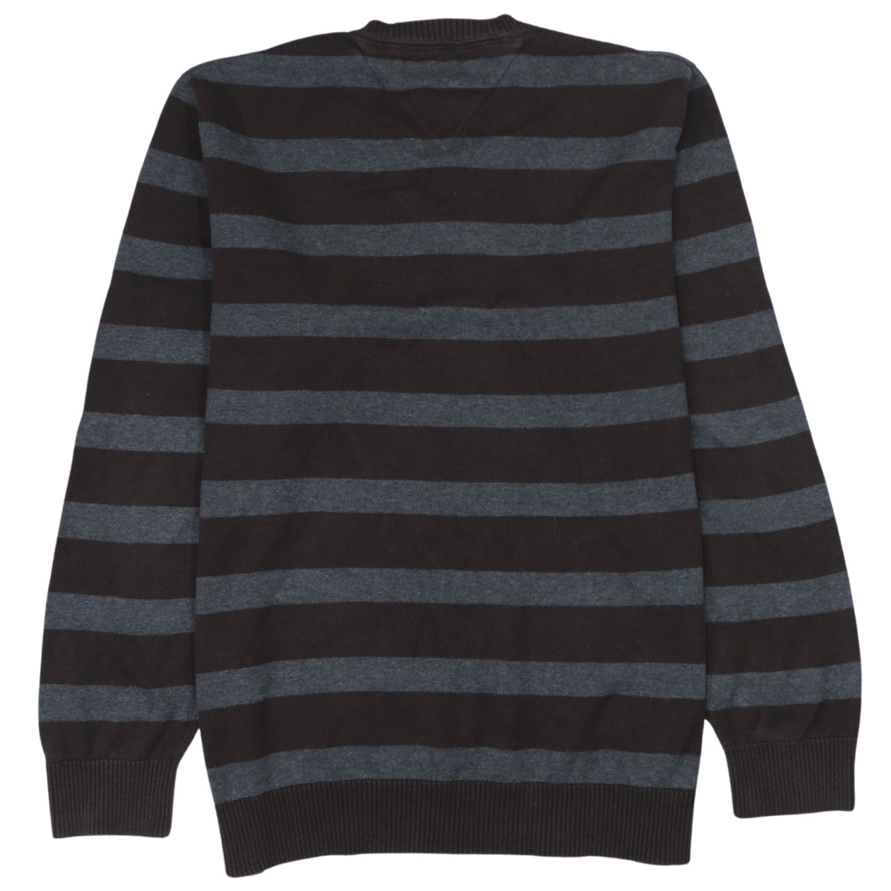 Tommy Hilfiger Men’s Brown Grey Striped V-Neck Jumper Size L