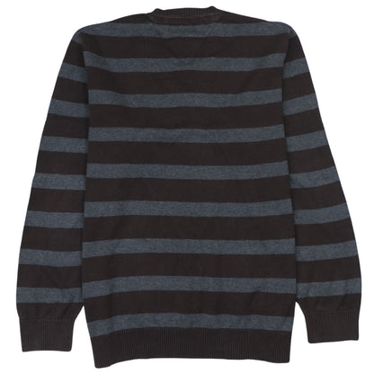Tommy Hilfiger Men’s Brown Grey Striped V-Neck Jumper Size L