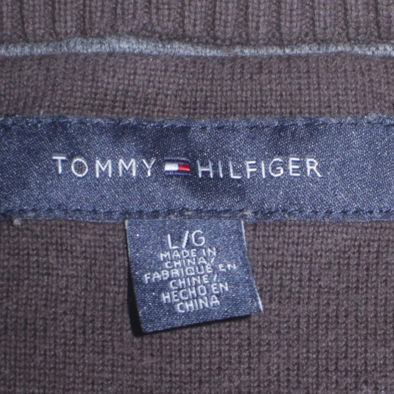 Tommy Hilfiger Men’s Brown Grey Striped V-Neck Jumper Size L