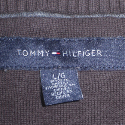 Tommy Hilfiger Men’s Brown Grey Striped V-Neck Jumper Size L