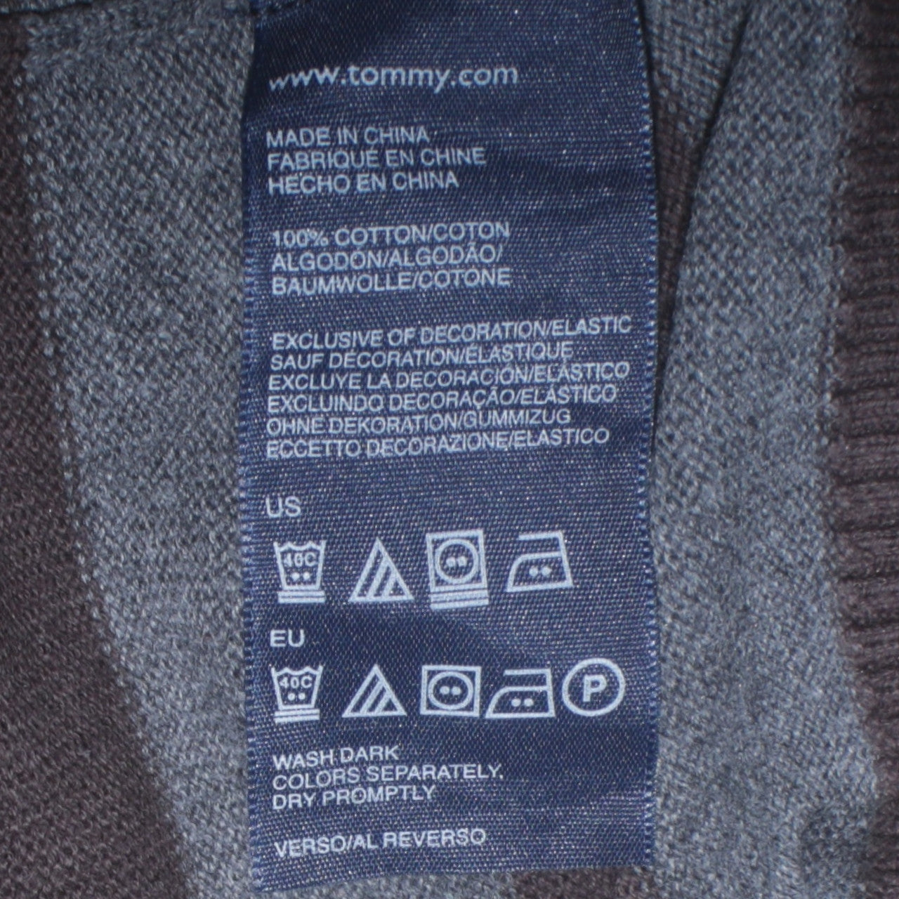 Tommy Hilfiger Men’s Brown Grey Striped V-Neck Jumper Size L