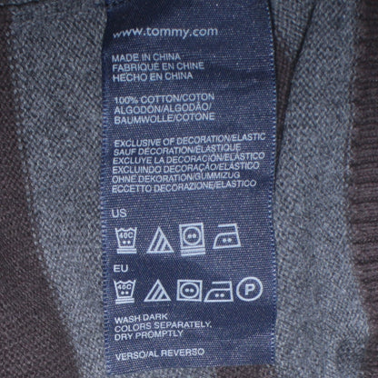 Tommy Hilfiger Men’s Brown Grey Striped V-Neck Jumper Size L