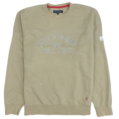 Tommy Hilfiger Men’s Beige Medium Sweatshirt Pullover Logo Crew Neck