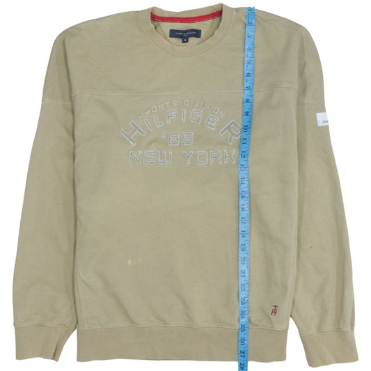 Tommy Hilfiger Men’s Beige Medium Sweatshirt Pullover Logo Crew Neck