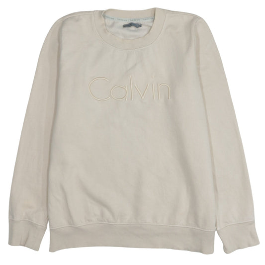 Calvin Klein Jeans Womens Ivory XL Sweatshirt Crew Neck Logo
